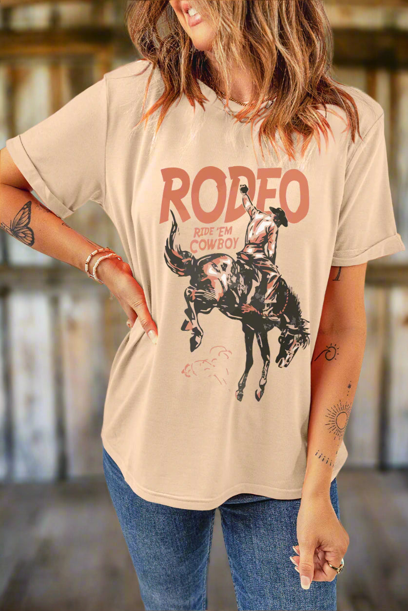 Cowboy Graphic Round Neck Short Sleeve T-Shirt